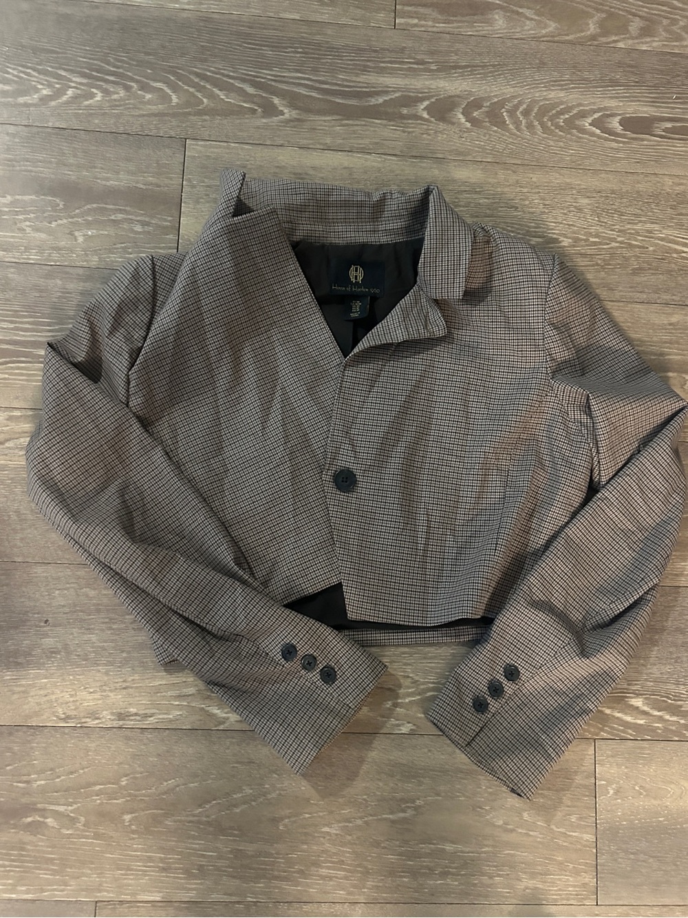 House of Harlow Cropped Houndstooth Blazer Jacket - Brown & Black